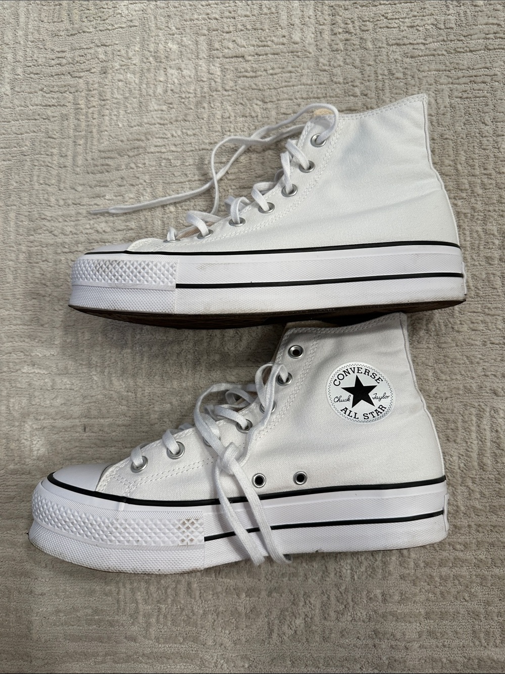 Converse White High Top Sneakers with Black Logo - Picture 2 of 6